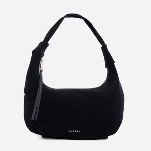 Simona - σουέτ τσάντα ώμου σκούρο μαύρη