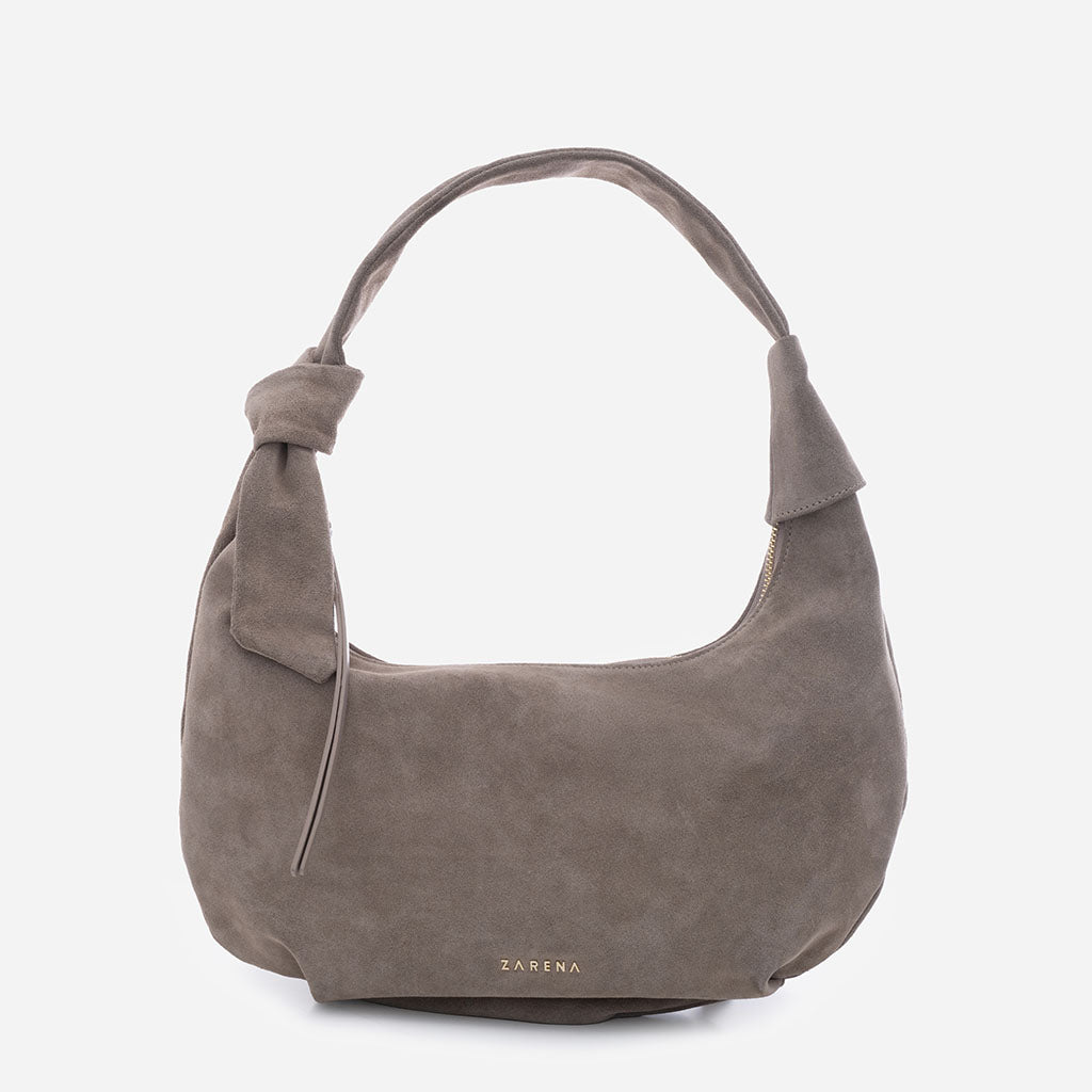 Simona -  σουέτ τσάντα ώμου σκούρο γκριζωπό μπεζ