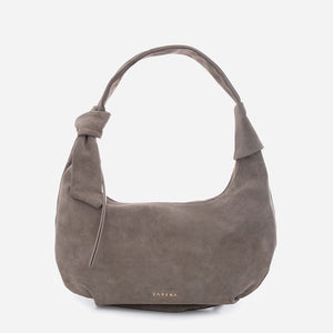 Simona -  σουέτ τσάντα ώμου σκούρο γκριζωπό μπεζ